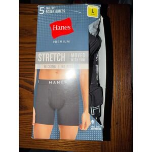 Hanes Premium Mens Tagless Boxer Briefs 5 Pack Cotton Stretch Wicking Black L